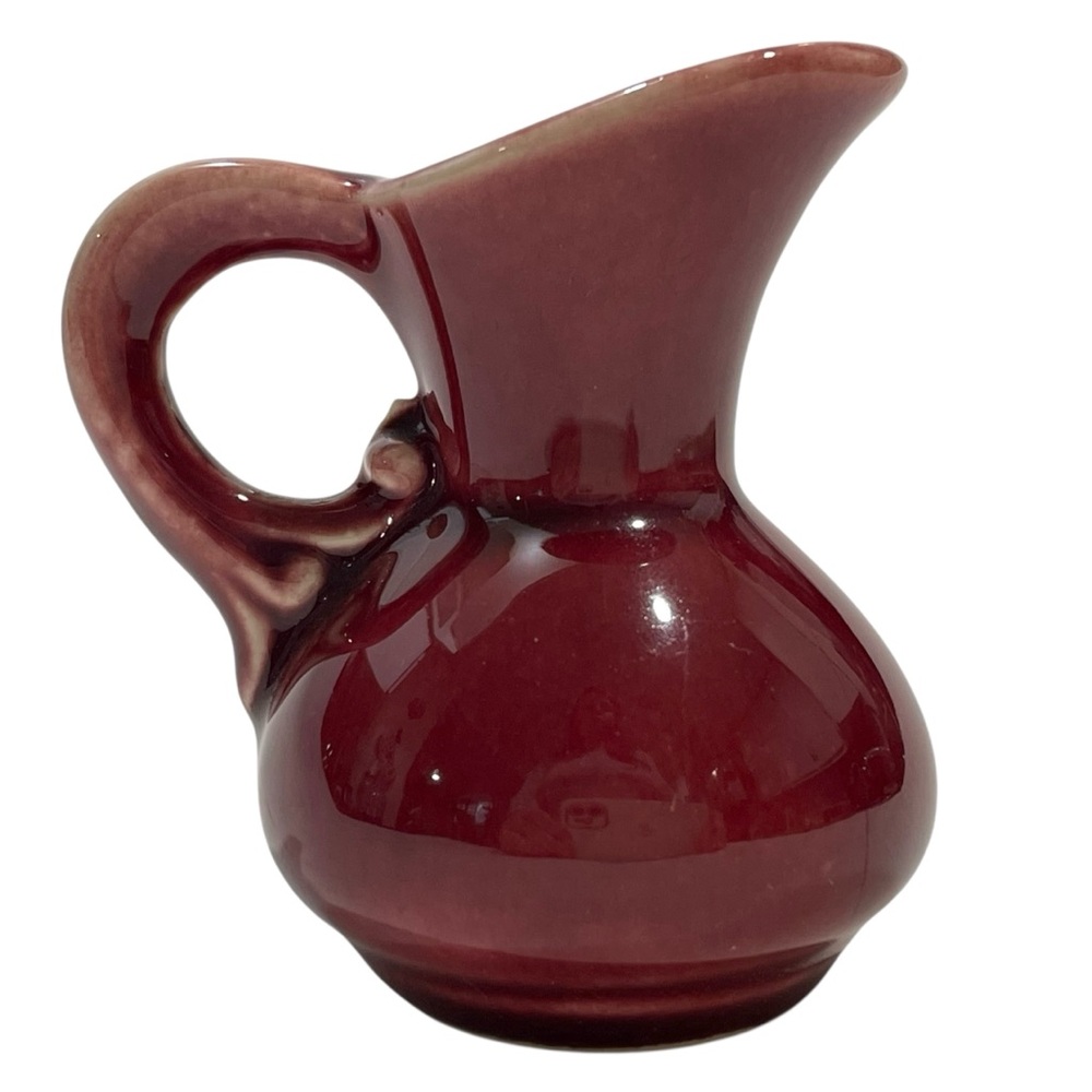 Vintage 1940s Shawnee Pottery Miniature Ceramic Pitcher Burgundy Glaze USA Made
